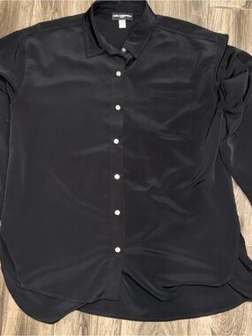 Karl Lagerfeld Black Long-Sleeve Button-Down Shirt women size medium